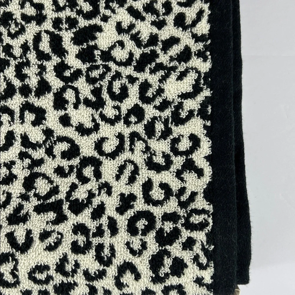 3 Pc Rachel Zoe Bath Towel Set Leopard Cheetah Animal Print Black Off White NEW